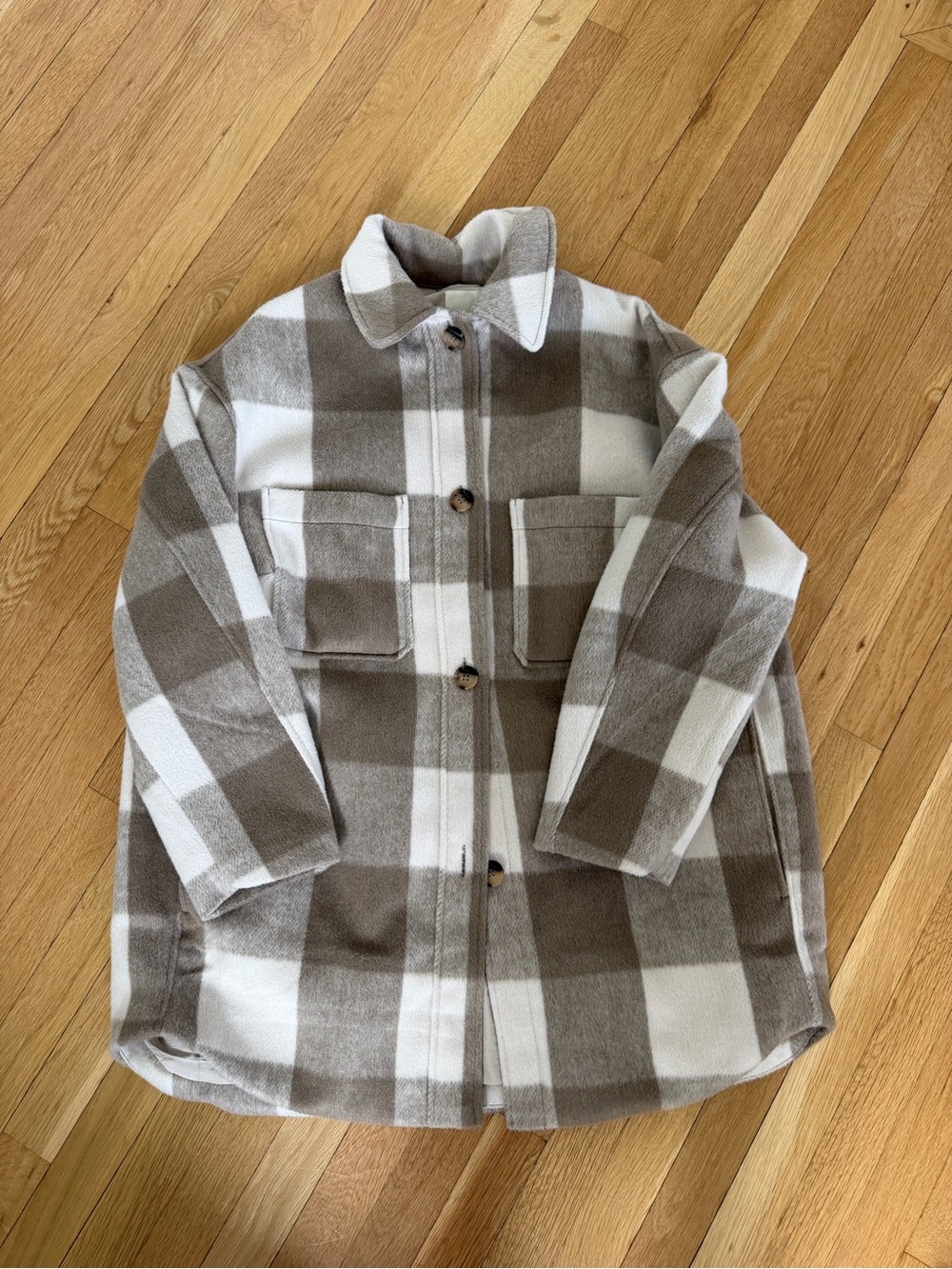 Plaid Shacket Jacket in Taupe & White
